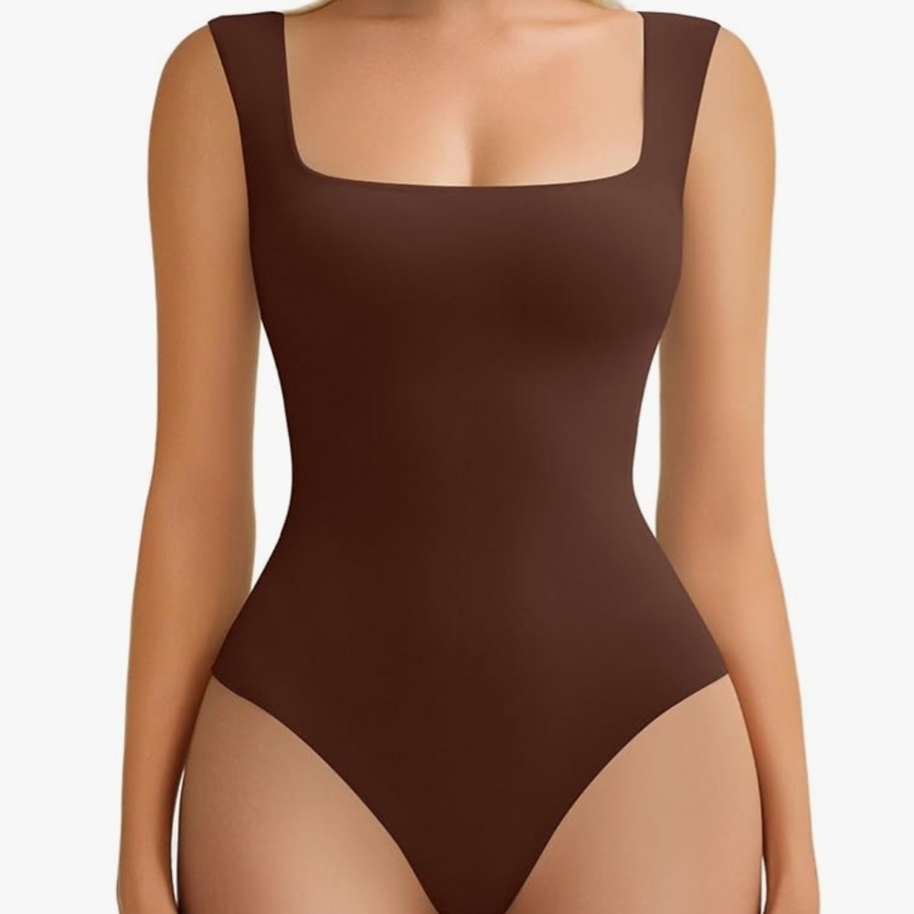 Brown Square Neck Tummy Control Bodysuit Size 2XL